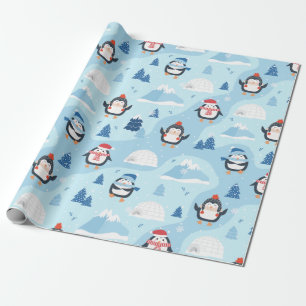 Papel De Regalo Pingüinos e Igloos navidades