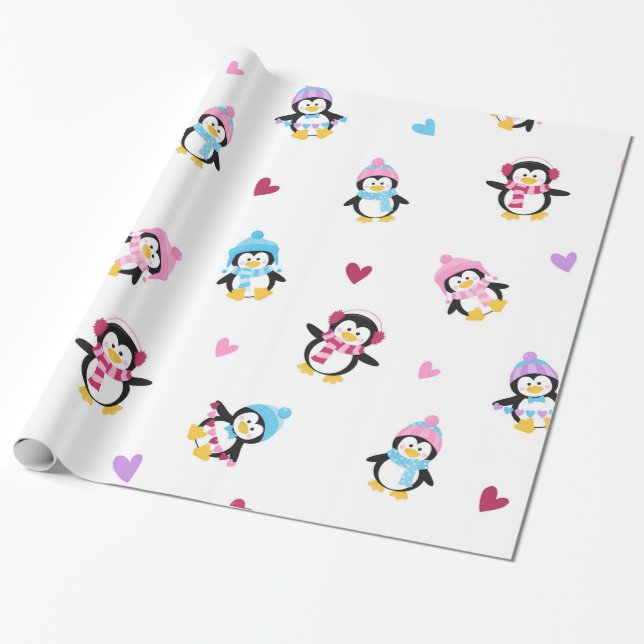 Papel De Regalo Pingüinos graciosos y coloridos (Desenrollado)