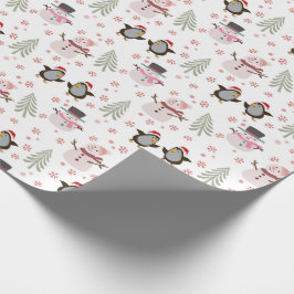 Papel De Regalo Pingüinos, hombres de nieve y árboles de Navidad