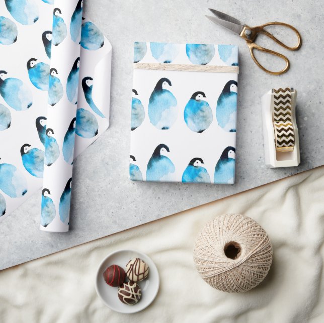 Papel De Regalo Pingüinos lindos acuarela (Artesanía)