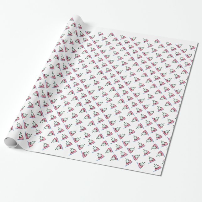 Papel De Regalo Pingüinos navegando en botes de hombres Navidades (Desenrollado)