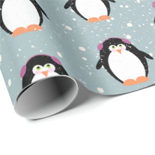 Papel De Regalo Pingüinos navidades en copos de nieve