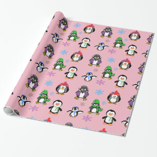 Papel De Regalo Pingüinos navidades y copos de nieve envueltos