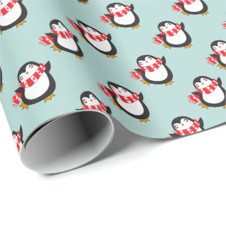 Papel De Regalo Pingüinos Navideños Adorables