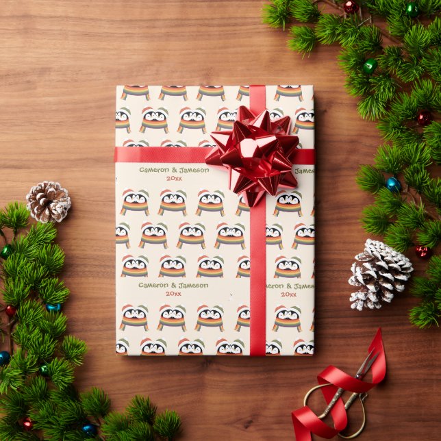 Papel De Regalo Pingüinos Orgullosos Acogedores Navideños Personal (Regalo de vacaciones)