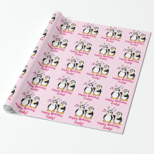 Papel De Regalo Pingüinos que cantan personalizable del nombre de