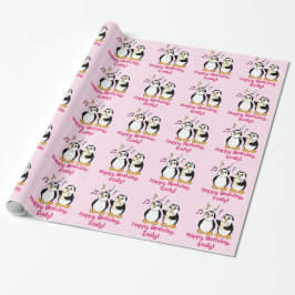 Papel De Regalo Pingüinos que cantan personalizable del nombre del