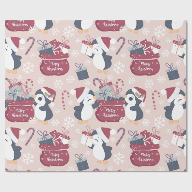 Papel De Regalo Pingüinos rosados  (Superficie plana)