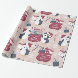 Papel De Regalo Pingüinos rosados 