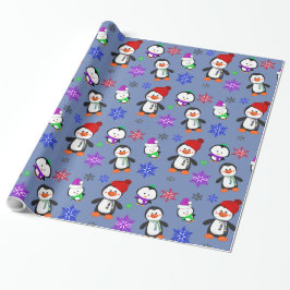 Papel De Regalo Pingüinos y copos de nieve adorables Navidades