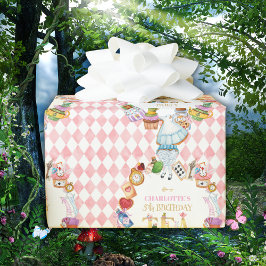 Papel De Regalo Pink Alice in Wonderland 5th Birthday  