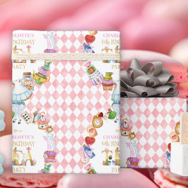 Papel De Regalo Pink Alice in Wonderland 6th Birthday  