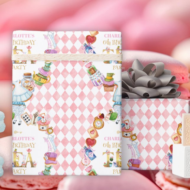 Papel De Regalo Pink Alice in Wonderland 6th Birthday   (Subido por el creador)