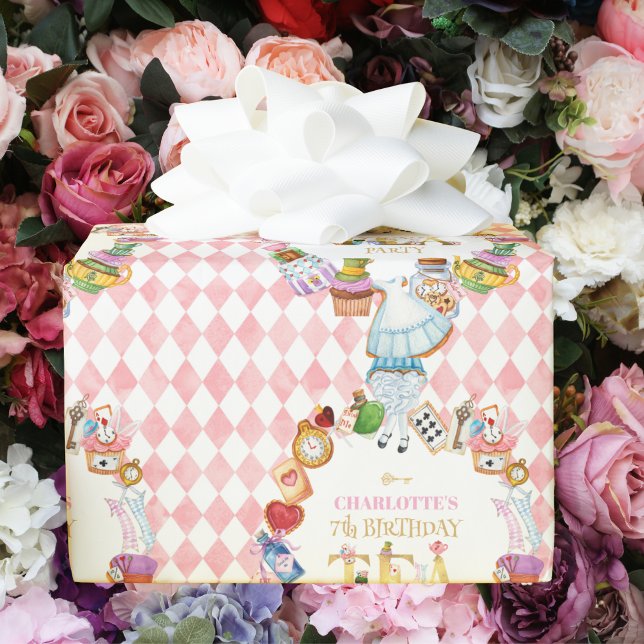Papel De Regalo Pink Alice in Wonderland 7th Birthday   (Subido por el creador)