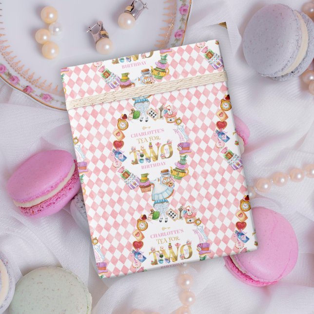 Papel De Regalo Pink Alice in Wonderland Tea for Two Birthday   (Subido por el creador)