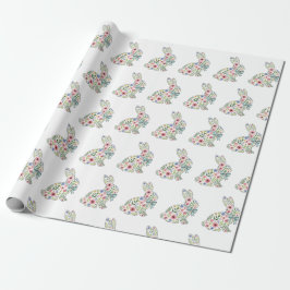 Papel De Regalo Pink and Blue Wildflower Easter Rabbit