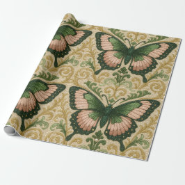 Papel De Regalo Pink and Green Gift Wrap Butterfly Print
