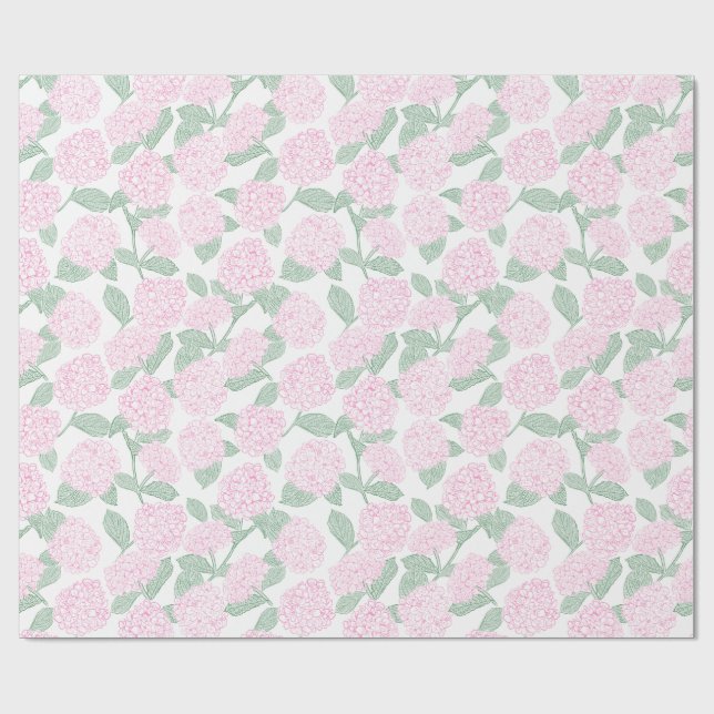Papel De Regalo Pink and Green Hydrangea Floral (Superficie plana)