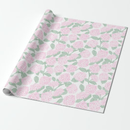 Papel De Regalo Pink and Green Hydrangea Floral