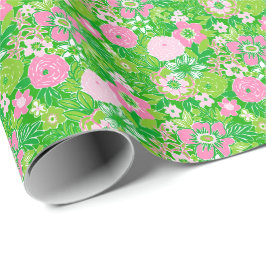 Papel De Regalo Pink and Green Preppy Palm Beach Floral