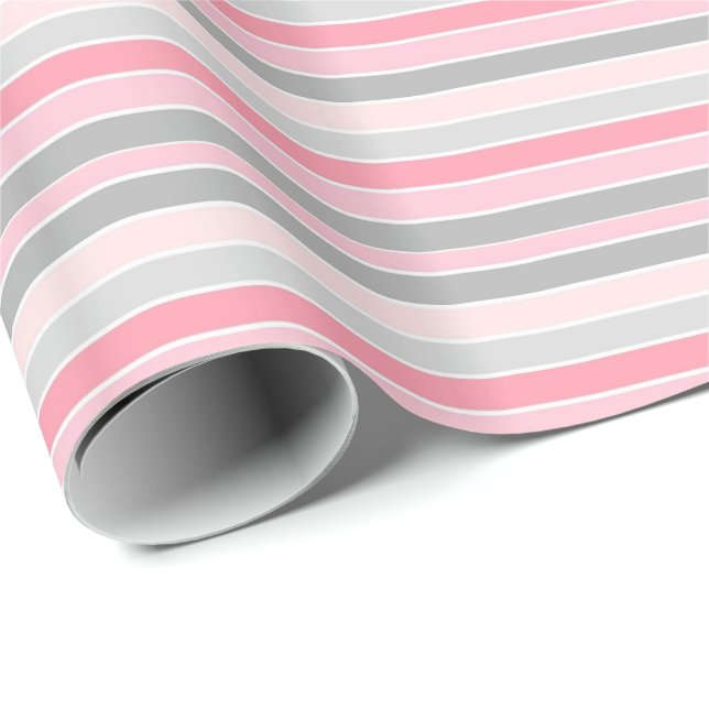 Papel De Regalo Pink and Grey Stripes (Esquina del rollo)