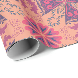 Papel De Regalo pink and purple geometric designs and floral motif