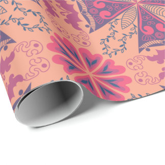 Papel De Regalo pink and purple geometric designs and floral motif