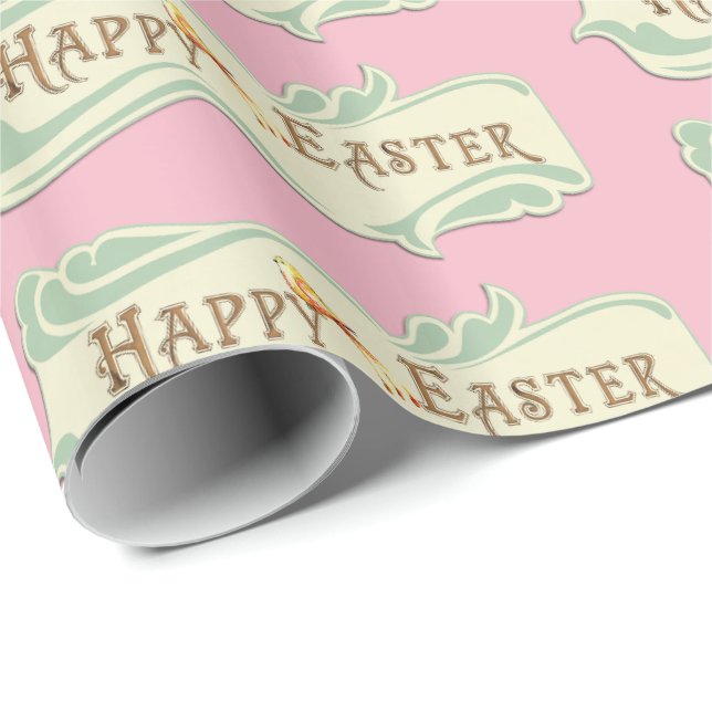 Papel De Regalo Pink and Sage Green Feliz regalo de Pascua (Esquina del rollo)