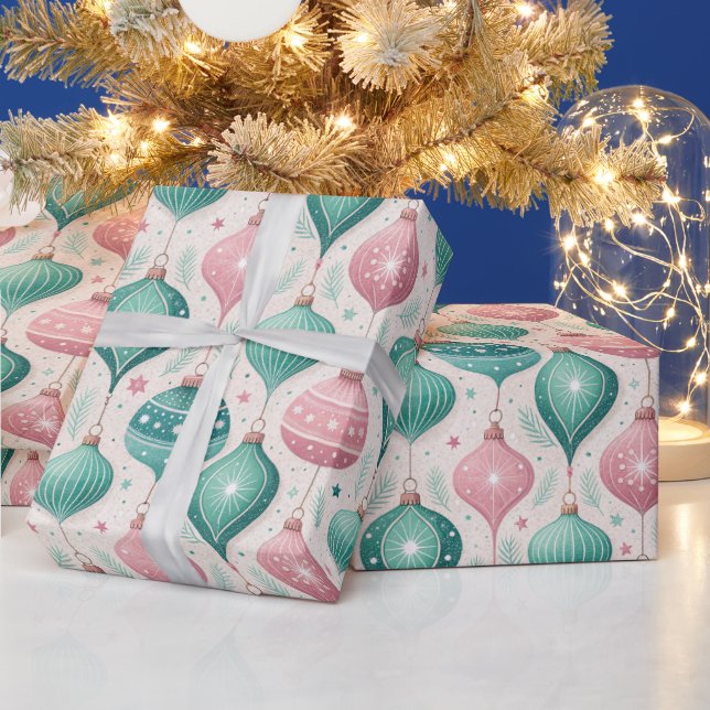 Papel De Regalo Pink and Teal Bauble Ornament Christmas (Vacaciones)