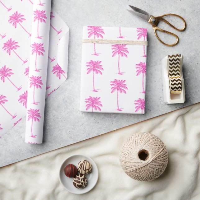 Papel De Regalo Pink and White Palm Palmetto Tree (Artesanía)