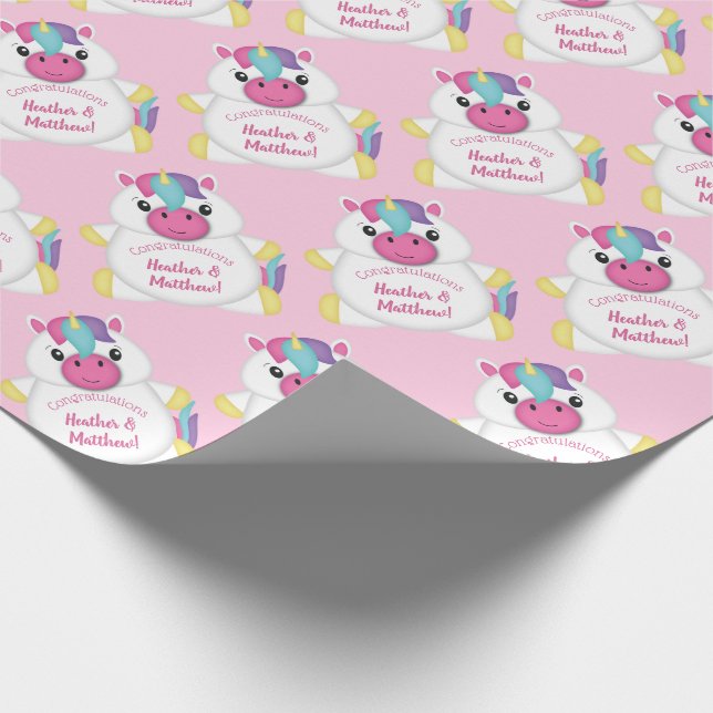 Papel De Regalo Pink Baby Shower de Unicorn (Esquina)