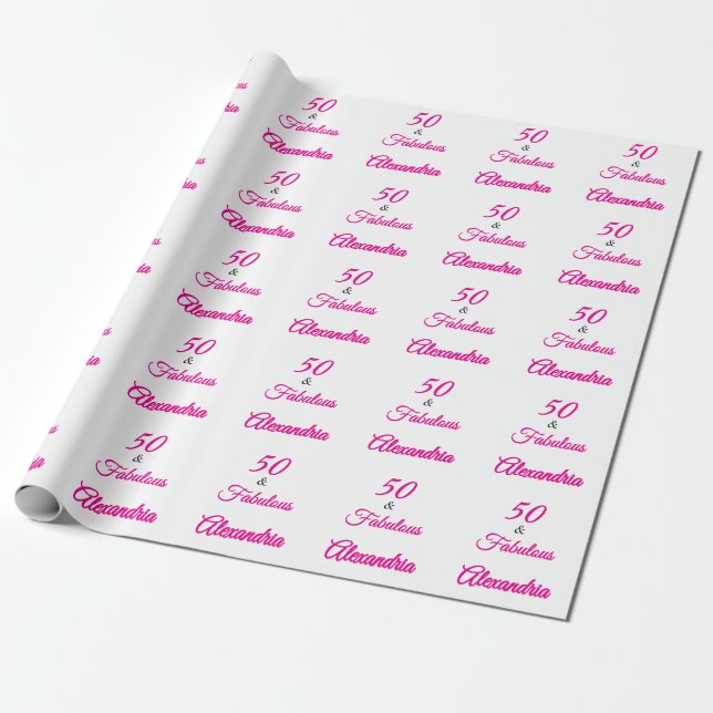 Papel De Regalo Pink Black 50 & Fabulous 50th  Birthday  (Desenrollado)