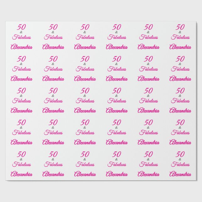 Papel De Regalo Pink Black 50 & Fabulous 50th  Birthday  (Superficie plana)