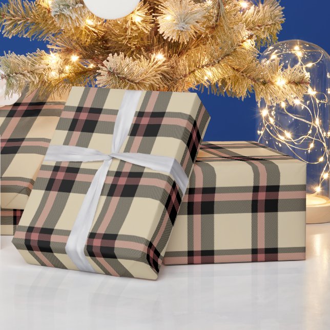 Papel De Regalo Pink, Black and Tan Plaid (Vacaciones)