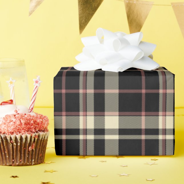 Papel De Regalo Pink, Black and Tan Plaid (Fiesta de cumpleaños )