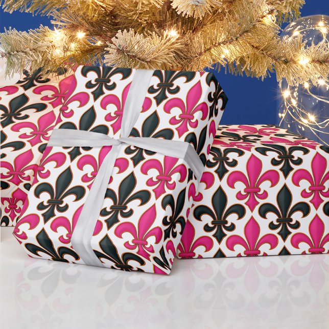 Papel De Regalo Pink Black Baroque Fleur-de-lis Pattern Design  (Subido por el creador)