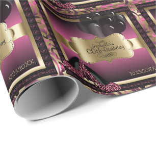 Papel De Regalo Pink, Black & Gold Metallic - Cumpleaños número 