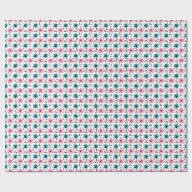 Papel De Regalo Pink & Blue Floral Seamless Pattern (Superficie plana)