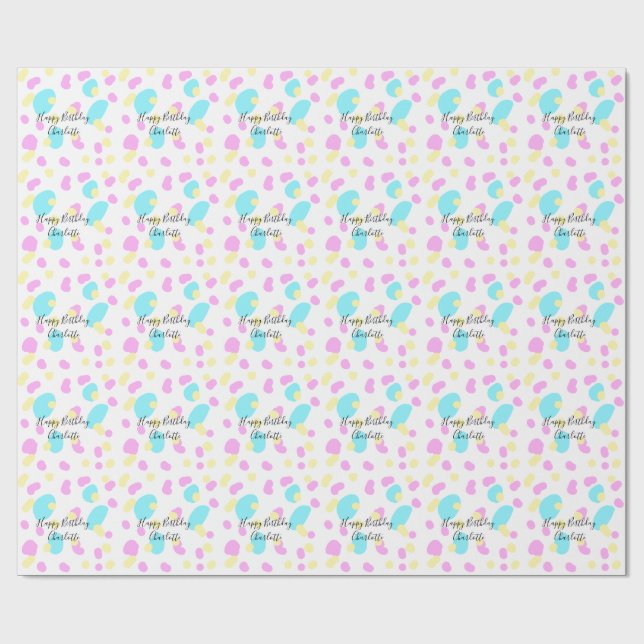 Papel De Regalo Pink blue yellowhappy birthday kids shapes abstrac (Superficie plana)