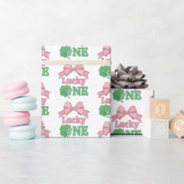 Papel De Regalo Pink Bow Clover Lucky One Girl 1st Birthday