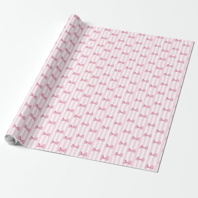 Papel De Regalo Pink Bows Baby Girl Baby Shower Gift Wrap (Desenrollado)