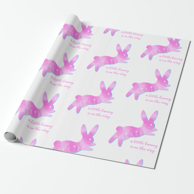 Papel De Regalo Pink Bunny Silhouette Cute Custom Girl Baby Shower (Desenrollado)