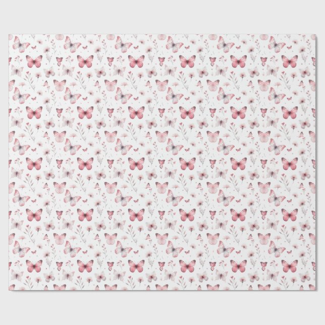 Papel De Regalo Pink Butterflies  (Superficie plana)
