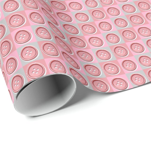 Papel De Regalo Pink Button Checked Pattern (Esquina del rollo)