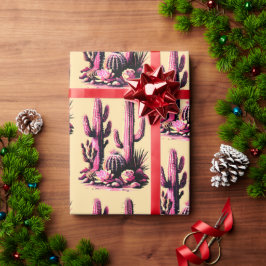 Papel De Regalo Pink Cacti Batch-Tan Background