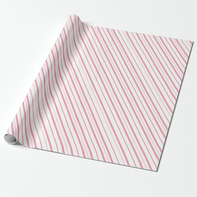 Papel De Regalo Pink Candy Cane Stripes - Small Stripes (Desenrollado)