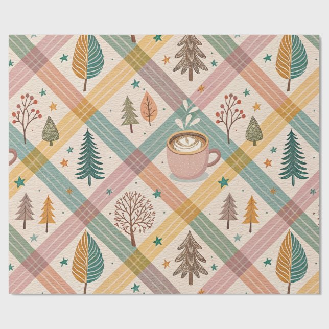 Papel De Regalo Pink Checkered Holiday Wrapping Paper (Superficie plana)