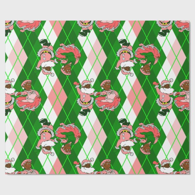Papel De Regalo pink christmas black santa wife plaid  (Superficie plana)