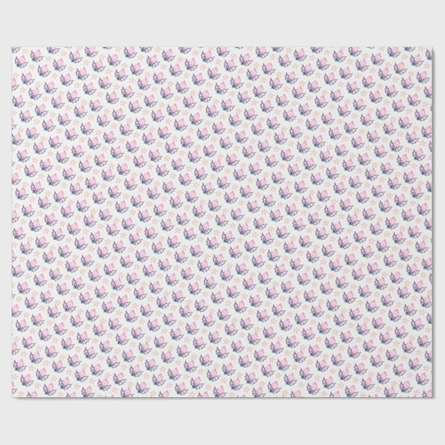 Papel De Regalo Pink Christmas Holly & Stars Coquette Wrapping Pap (Superficie plana)