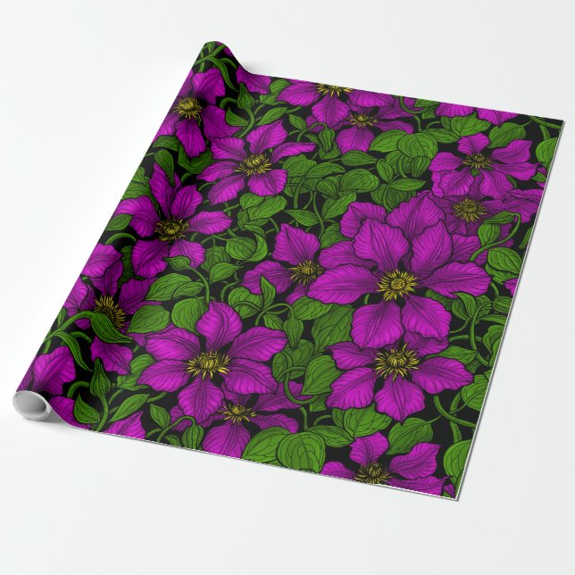Papel De Regalo Pink Clematis (Desenrollado)